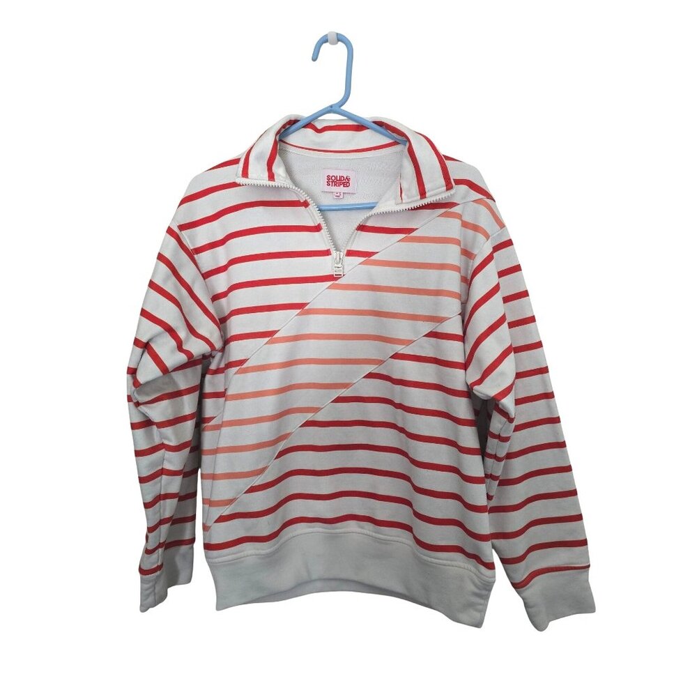 Solid‎ & Striped Womens Half-Zip Pullover Sweatshirt Red & White Stripes Size S